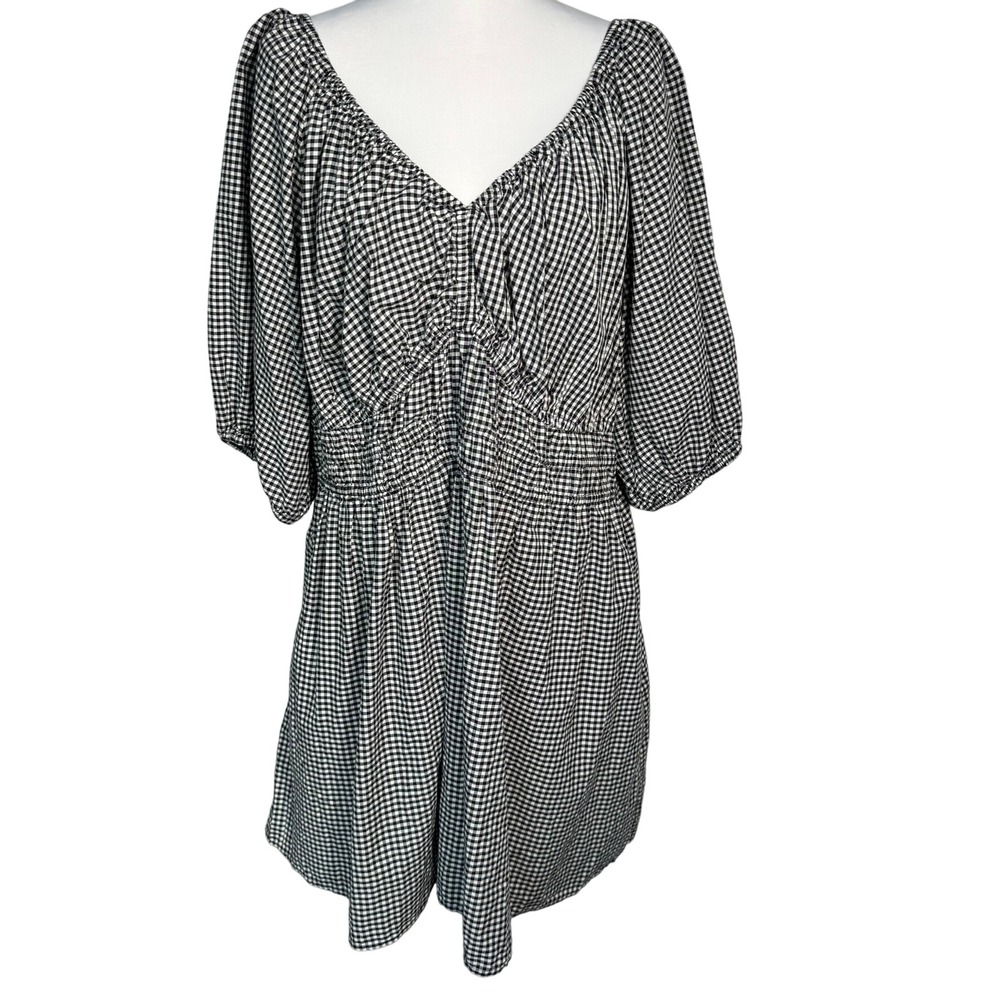 OLD NAVY NWT Women's 2X Black White Gingham Waist-Defined Puff-Sleeve Mini Dress - Picture 2 of 10
